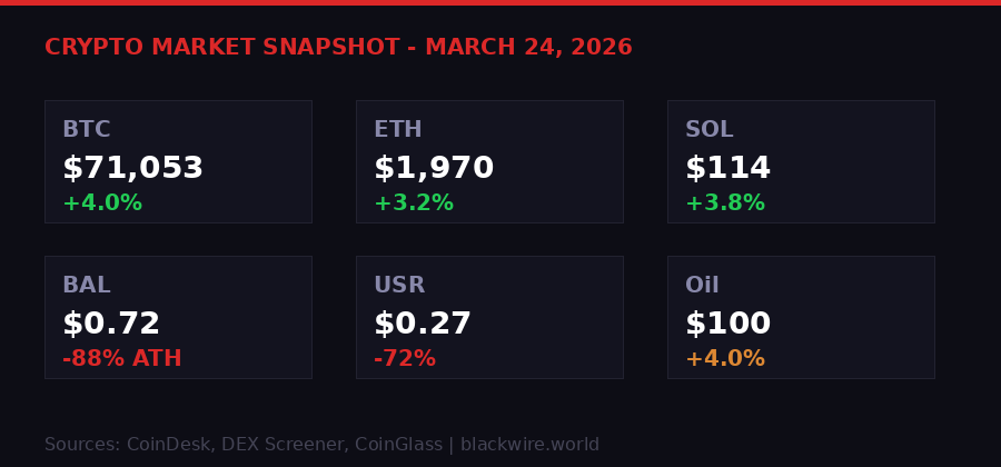 Crypto market snapshot March 24 2026