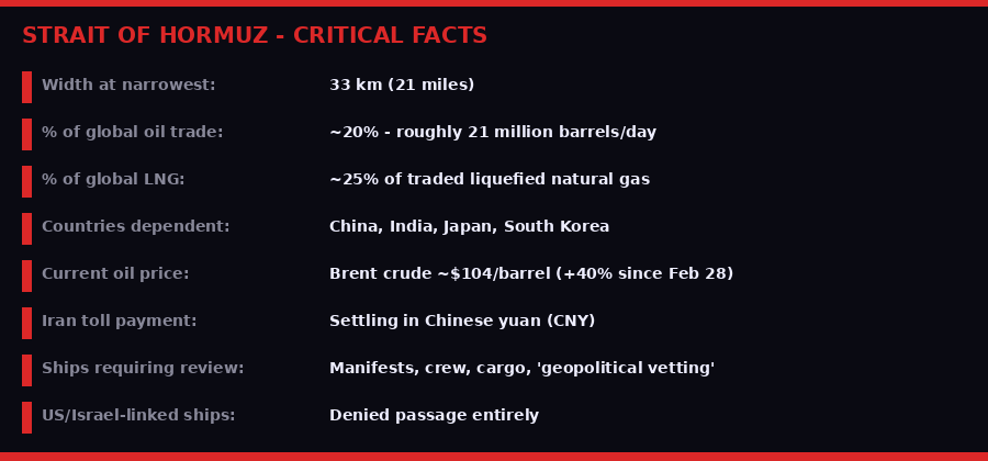 Strait of Hormuz critical facts infographic
