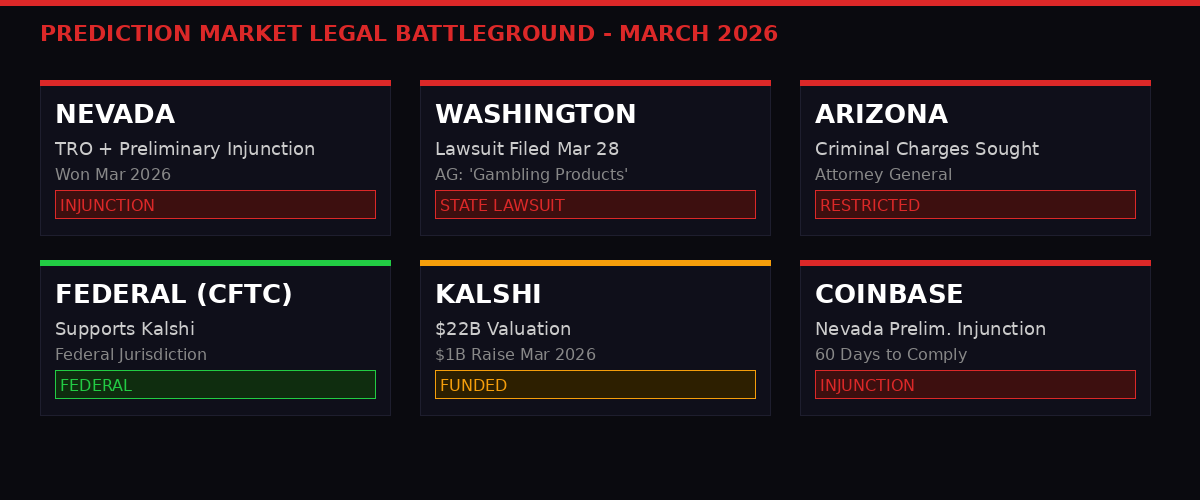 Prediction Market Legal Battleground Map March 2026