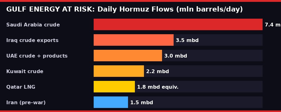 Gulf Energy at Risk - Daily Hormuz flows chart