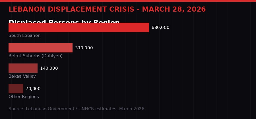 Lebanon displacement by region March 2026
